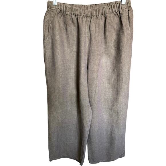 Flax Flowing Pant Linen Elastic Waist Wide Leg Flare Roomy Fit Brown Size Medium - Picture 1 of 10